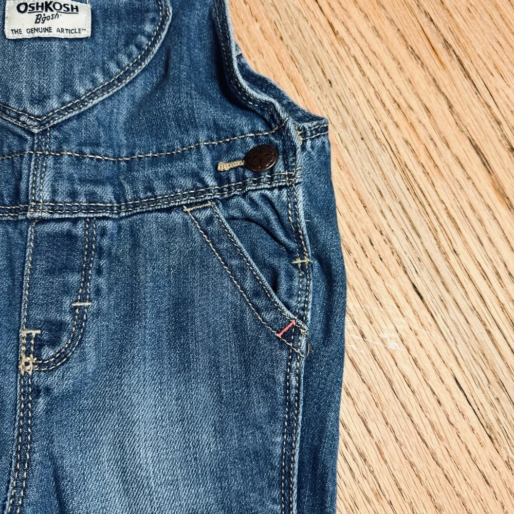 OshKosh Bgosh Girls Denim Overalls Blue Heart Pocket 12-18M